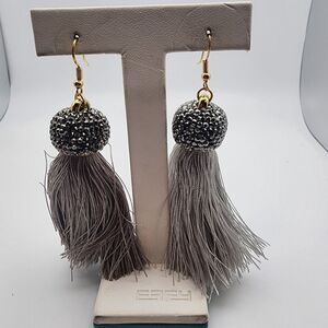 NWOT Molly Phillips Jacqueline Gray Tassel & Rhinestone Earrings